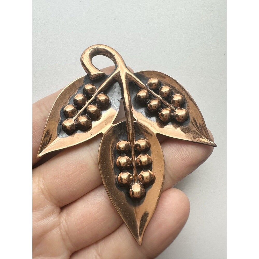 Large Vintage Modernist Mid Century Copper 2.5" Leaf Pendant